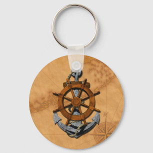 Porte-clés Bateaux nautiques roue et Ancre