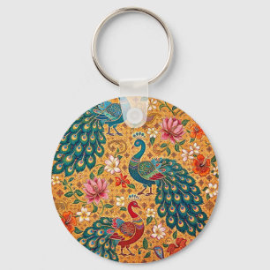 Porte-clés Batik authentique du paon de Ceylan -Sri Lanka