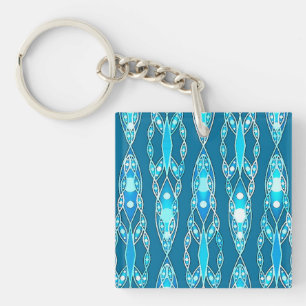 Porte-clés Batik Tribal - Bleu Océan et Aqua