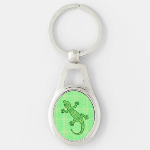 Porte-clés Batik tribal Gecko - chaux et vert émeraude