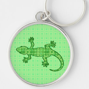 Porte-clés Batik tribal Gecko - chaux et vert émeraude