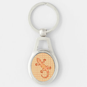 Porte-clés Batik tribal Gecko - corail et orange clair