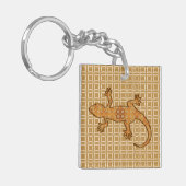 Porte-clés Batik tribal Gecko - rouille, ambre et bronze (Devant gauche)