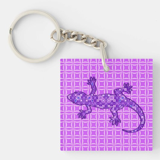 Porte-clés Batik Tribal Gecko - violet et améthyste violet (Devant)