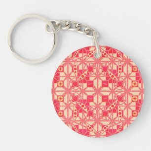Porte-clés Batik tribal - nuances de rose corail