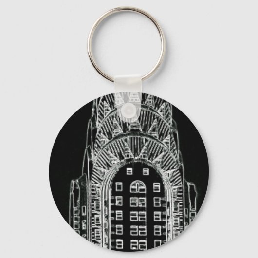 Porte-clés Bâtiment Chrysler noir et blanc (Recto)