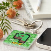 Porte-clés Bâtiment Pixelated Gamer Vert Level Up 9 (Devant Droit)
