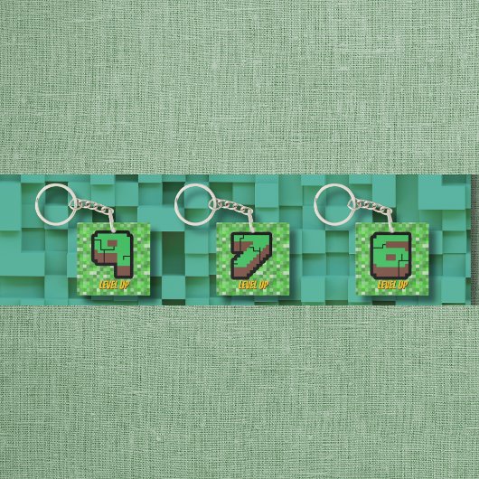 Porte-clés Bâtiment Pixelated Gamer Vert Level Up 9
