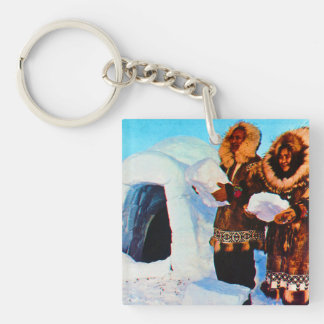 Porte-clés Bâtisseurs d'igloos vintage USA Alaska