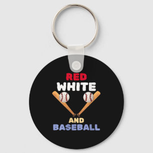 Porte-clés Batte de baseball patriotique rouge et blanc pour