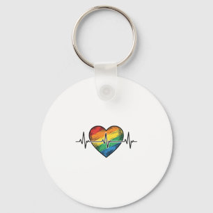 Porte-clés Battement de coeur arc-en-ciel Gravure vintage Des