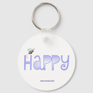Porte-clés Be Happy - A Positive Word - Round (Bleu)