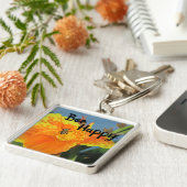 Porte-clés Be Happy Bee Pun Bright Orange Flower Photo Floral (Côté)