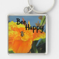 Be Happy Bee Pun Bright Orange Flower Photo Floral