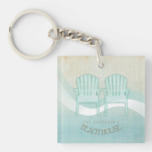 Porte-clés Beach House Adirondack Chaises Aqua Blue ID623 (Devant)