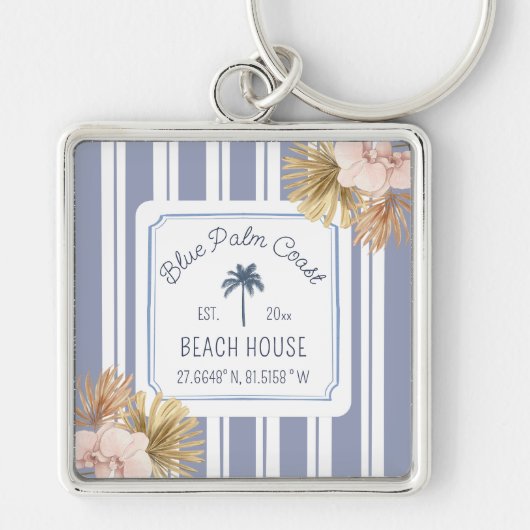 Porte-clés Beach House Blue Stripes Côte Boho Ferme (Devant)