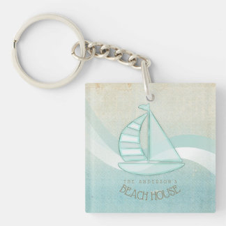 Porte-clés Beach House Nautical Voilier Aqua Blue ID623