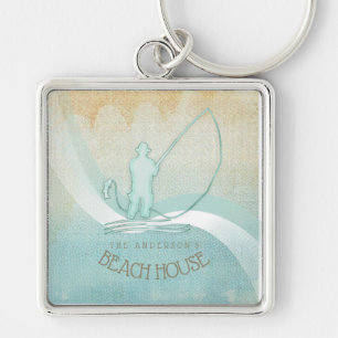 Porte-clés Beach House Pêcheur nautique Aqua Blue ID623