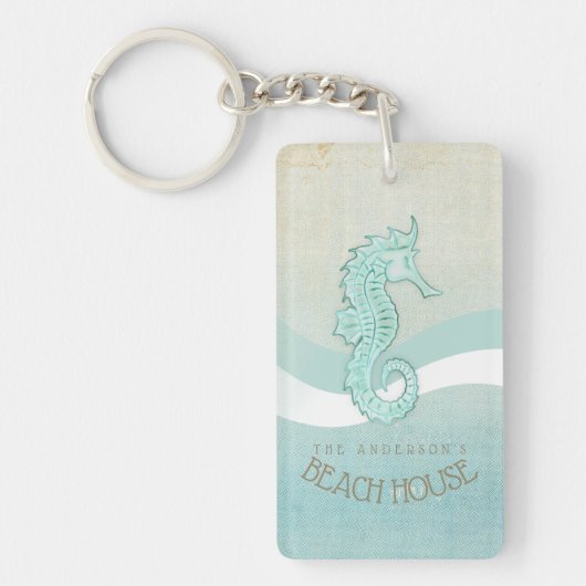 Porte-clés Beach House Seahorse Aqua Blue ID623 (Devant)