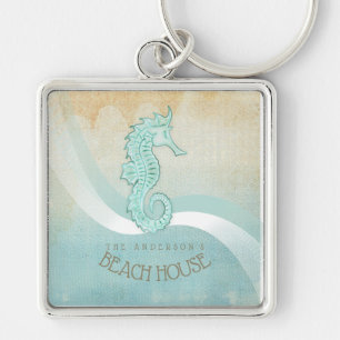 Porte-clés Beach House Seahorse Aqua Blue ID623