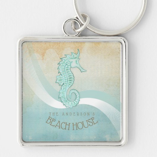 Porte-clés Beach House Seahorse Aqua Blue ID623 (Devant)