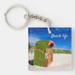 Porte-clés Beach life Green Beach chaise photo avec texte