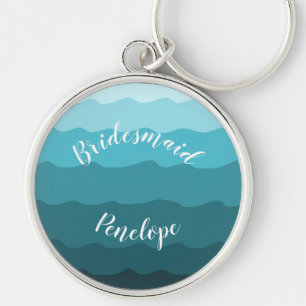 Porte-clés Beach Wedding Blue Waves Bridesmaid with Name