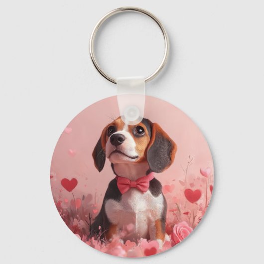 Porte-clés Beagle avec des roses - Saint-Valentin (Recto)