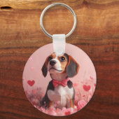 Porte-clés Beagle avec des roses - Saint-Valentin (Recto)