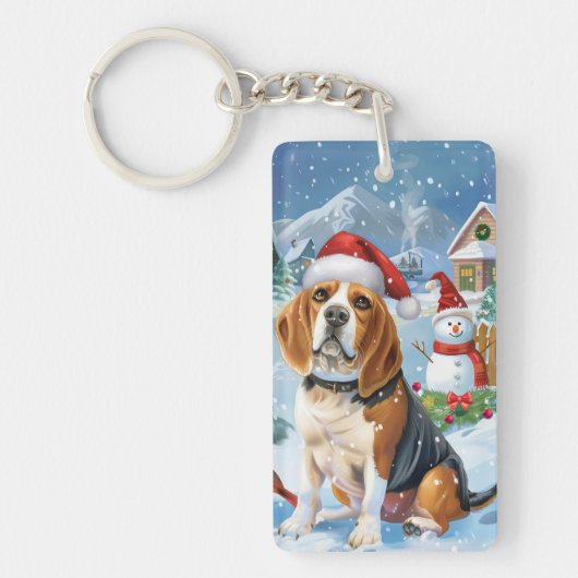 Porte-clés Beagle Chien Winter Wonderland Noël Joie (Devant)