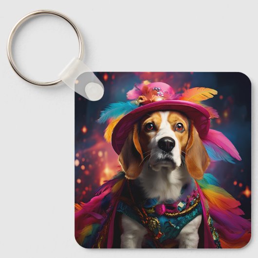 Porte-clés Beagle dans un Casquette plumé (Recto)