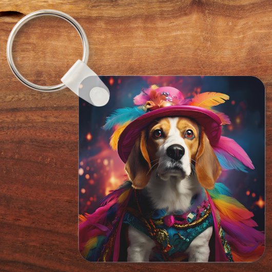 Porte-clés Beagle dans un Casquette plumé (Recto)