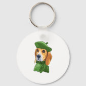 Porte-clés Beagle de chien en vert béret français (Recto)