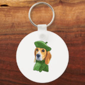 Porte-clés Beagle de chien en vert béret français (Recto)