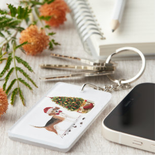 Porte-clés Beagle drôle Chien de Noël avec arbre