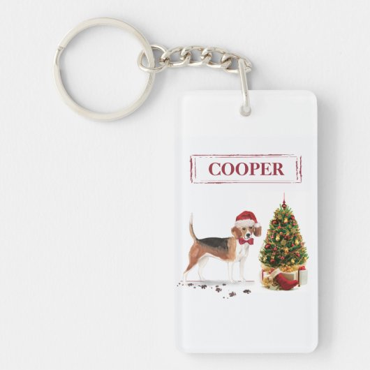 Porte-clés Beagle drôle Chien de Noël avec arbre (Devant)