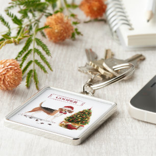 Porte-clés Beagle drôle de Noël Chien avec Arbre