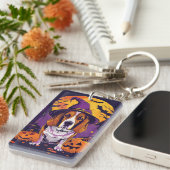 Porte-clés Beagle effrayant Halloween Sorcière et Citrouille (Devant droit)