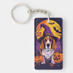 Porte-clés Beagle effrayant Halloween Sorcière et Citrouille