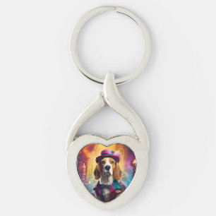 Porte-clés Beagle en costume vibrant