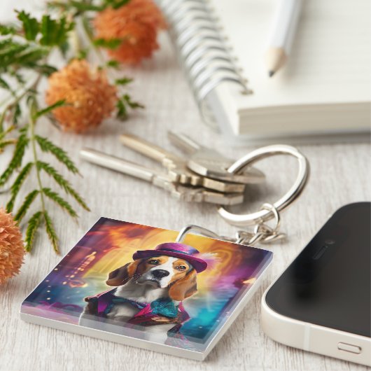 Porte-clés Beagle en costume vibrant (Devant Droit)