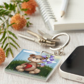 Porte-clés Bear Holding Bouquet Flower-30926 (Devant Droit)