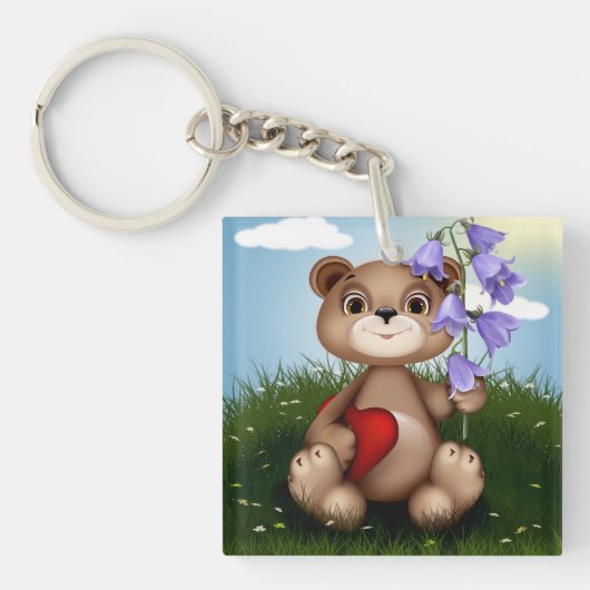 Porte-clés Bear Holding Bouquet Flower-30926 (Devant)