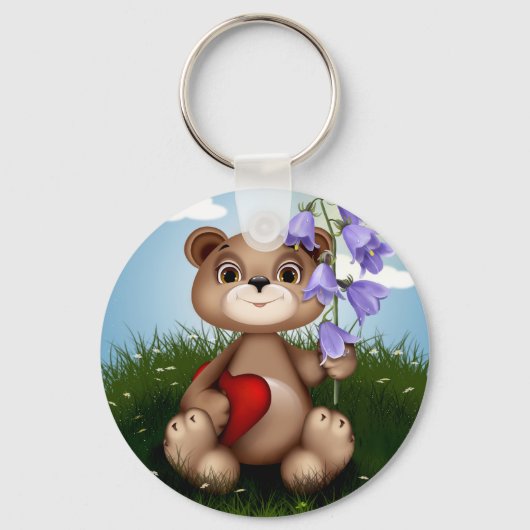 Porte-clés Bear Holding Bouquet Flower-30926 (Recto)
