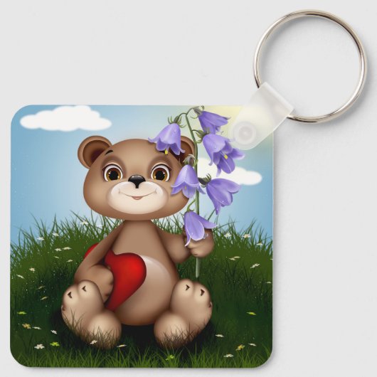 Porte-clés Bear Holding Bouquet Flower-30926 (Dos)