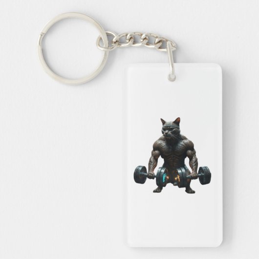 Porte-clés Beast Mode Gym Cat Keychain – Muscular Fitness Key (Devant)