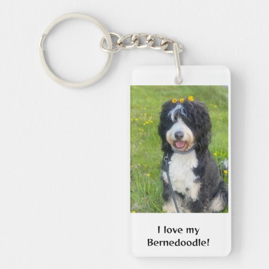 Porte-clés Beau Bernedoodle avec fleurs jaunes Porte - clé (Devant)