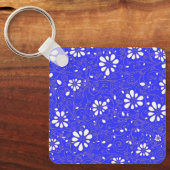 Porte-clés Beau bleu blanc classique fleurs motif (Recto)