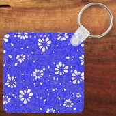 Porte-clés Beau bleu blanc classique fleurs motif (Verso)