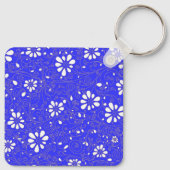 Porte-clés Beau bleu blanc classique fleurs motif (Dos)